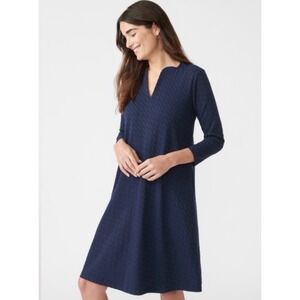 J.McLaughlin Navy Octavia Geo Jacquard Split V-Neck 3/4 Sleeve Shift Dress XS